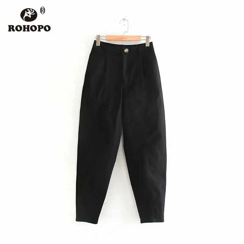 ROHOPO черные плиссированные шаровары с карманами сзади однотонные длинные