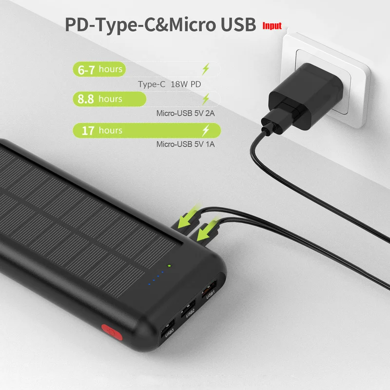 Внешний аккумулятор Qi Power Bank водонепроницаемый внешний на солнечной батарее 4