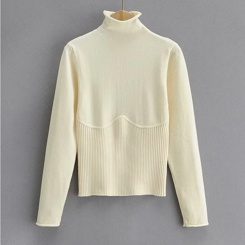 

Autumn Winter Mixed Colors Knitted Sweater Women Turtleneck Fashion Long Sleeve Pullovers Knitting Jumper Two Colors