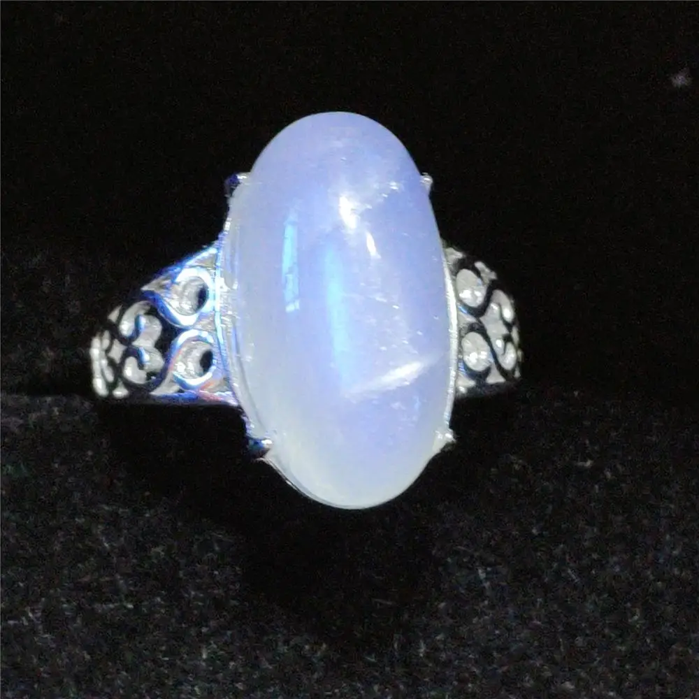 Natural Moonstone Blue Light Gemstone Adjustable Ring All Size 9x7mm For Women Men 925 Silver Best Gift Stone Ring AAAAA