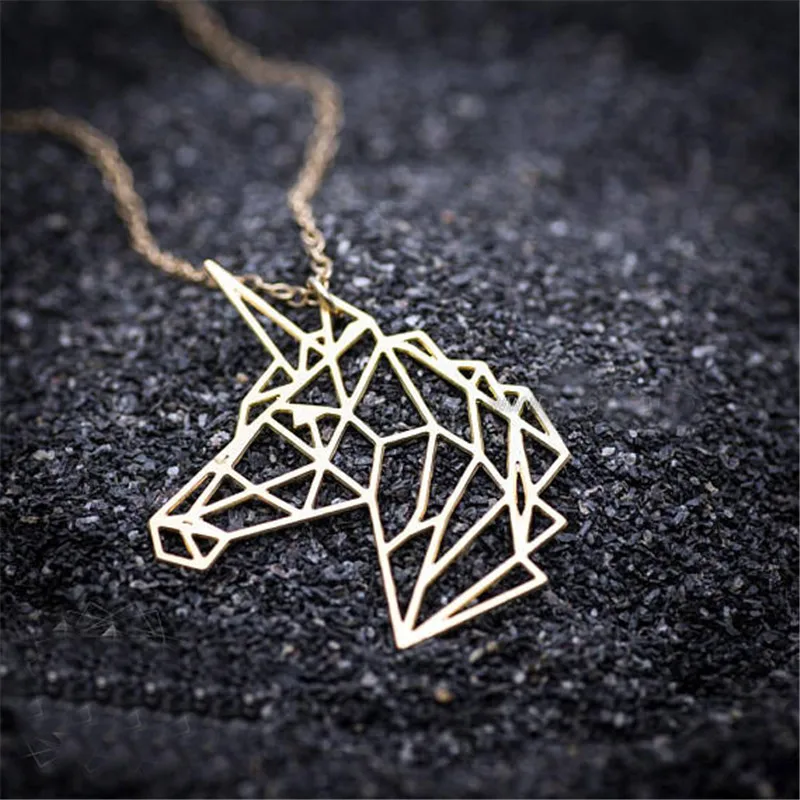 Женское Ожерелье с кулоном Единорог оригами ожерелье из нержавеющей стали цвета