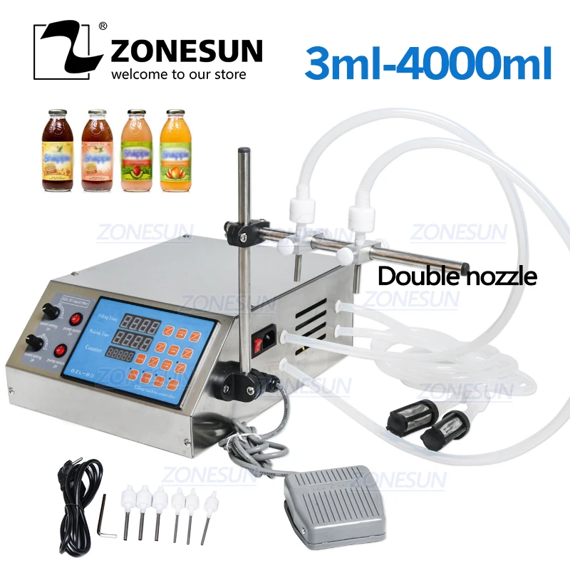 Электрический насос ZONESUN с цифровым управлением, разливочная машина для жидкостей 0,5-4000 мл, для жидкой парфюмерной воды, сока, эфирного масла с 2 головками