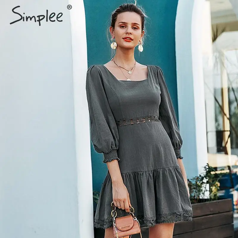 Simplee Элегантное платье из хлопка с короткими рукавами из хлопка A-Line