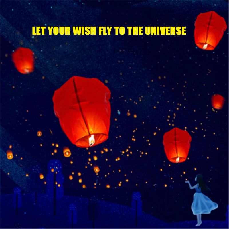 

50PCS/lot Diy Chinese Sky Paper Flying Wishing Lanterns Fly Candle Lamps Christmas Wedding Birthday Party Decoration