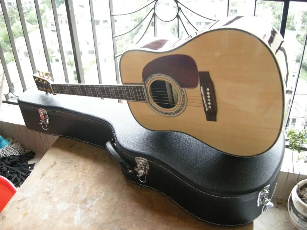 

Nature spruce solid top D style 45 Acoustic guitar electric guitar With pickup EQ can the guitar hard case In stock 8YUE31