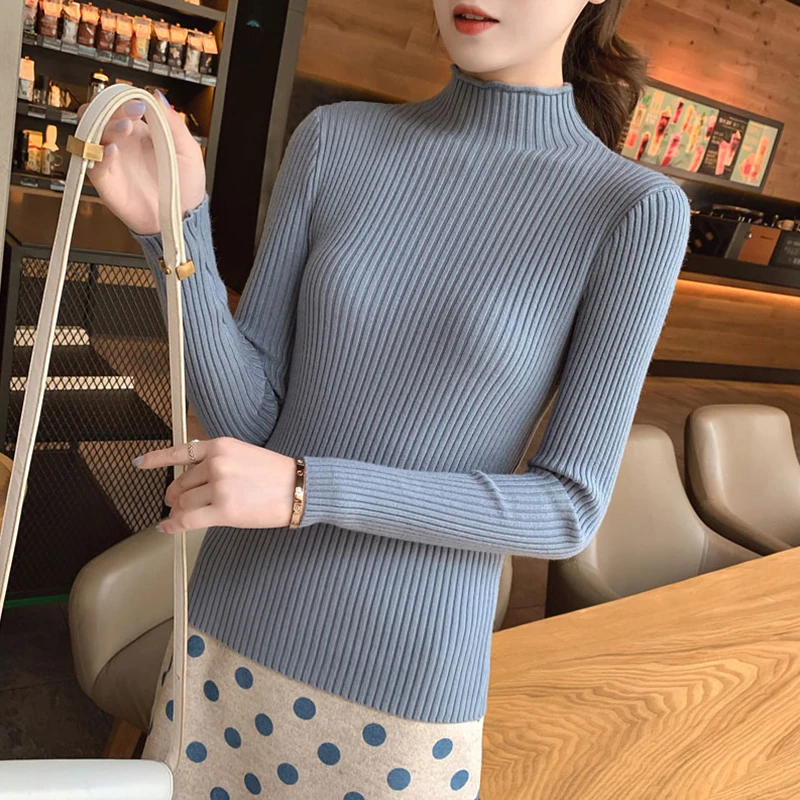 Женский свободный свитер с высоким воротником однотонный Повседневный