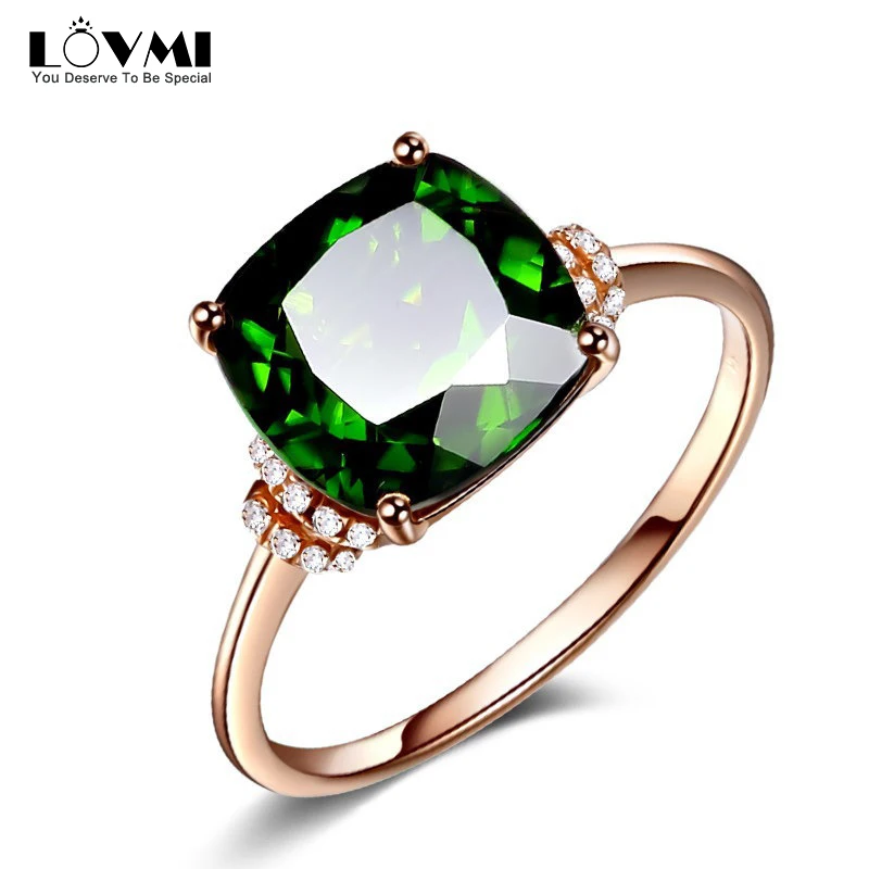 

Classic Women Rings 925 Silver Jewelry Square Shaped 8*8mm Emerald Gemstone Promise Wedding Party Ring Rose Gold Engagement Gift