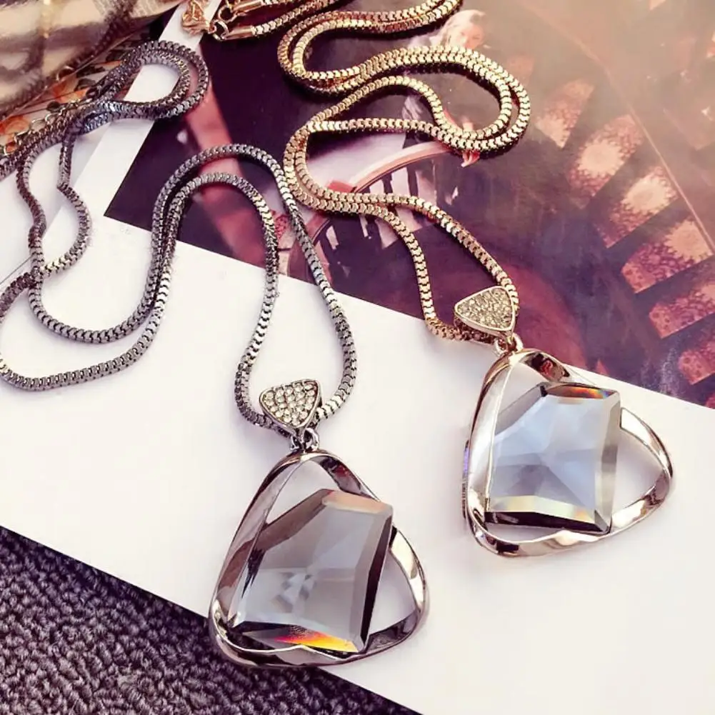 Женская мода стразы ожерелье с треугольным кулоном цепочка для свитера