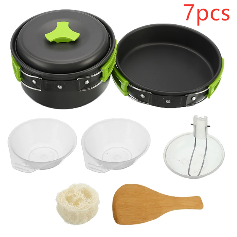 7 шт./компл. уличная посуда для кемпинга алюминиевая сковорода миска ложка супа