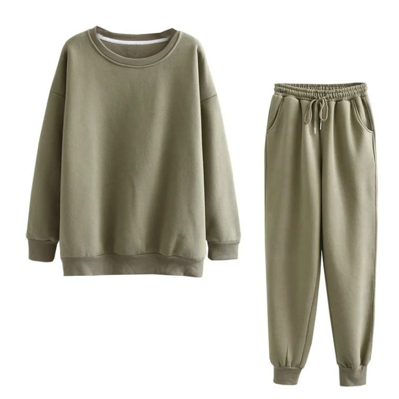 

Women's solid color casual outdoor sports running Hoodie Fleece Pullover Sweater 2-piece corset loose sports pants