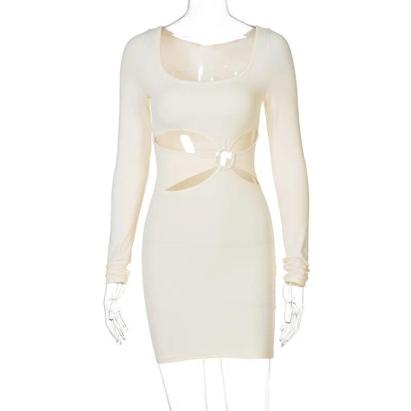 

CIGGANTFUL 2021 Summer New Hollow Long Sleeve Tight Short Dress Wholesale Women Clothing Bodycon Mini Party Elegant Clubwear