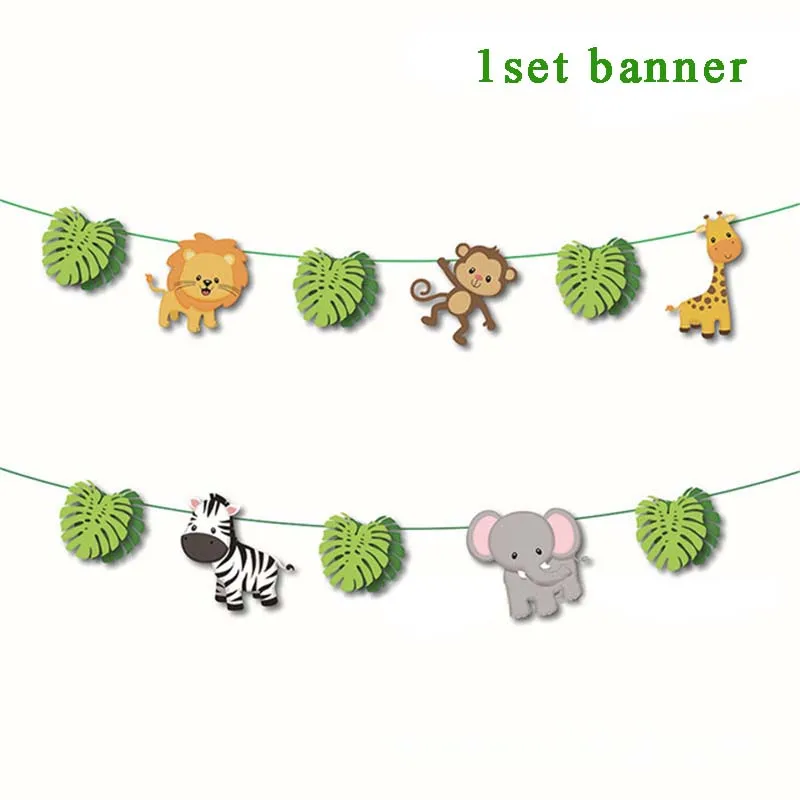 1set banner 2 Украшения для дня рождения Детские джунгли воздушные шары из фольги в виде животного сафари Зоопарк Животные гелиевые балоны детский душ 1 день рождения Декор - Цвет: 1set banner 2