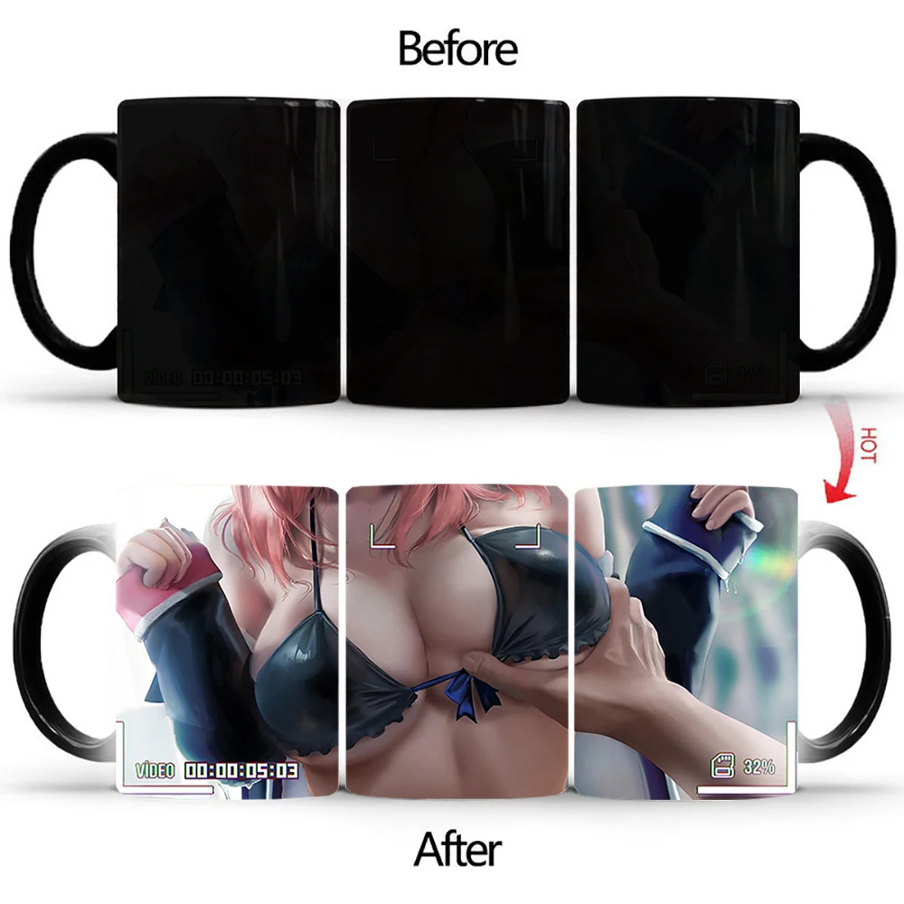 

New Pinch chest Color Changing Mug BSKT-213 Ceramic Heated Water Temperature Mugs Magic Coffee Discoloration Cup