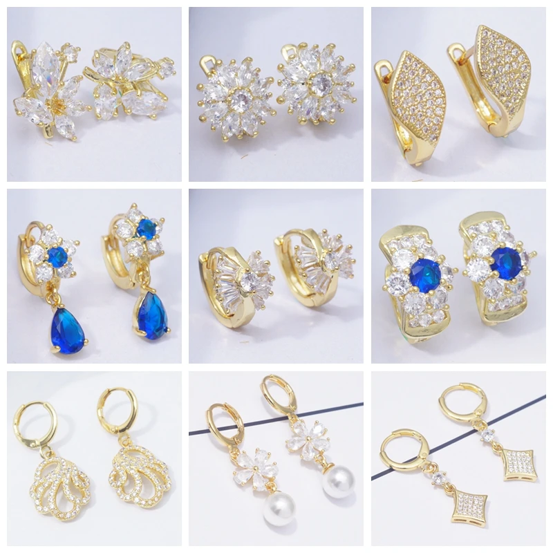 Женские серьги кольца с фианитами золотого цвета кристаллами|Серьги-кольца| |