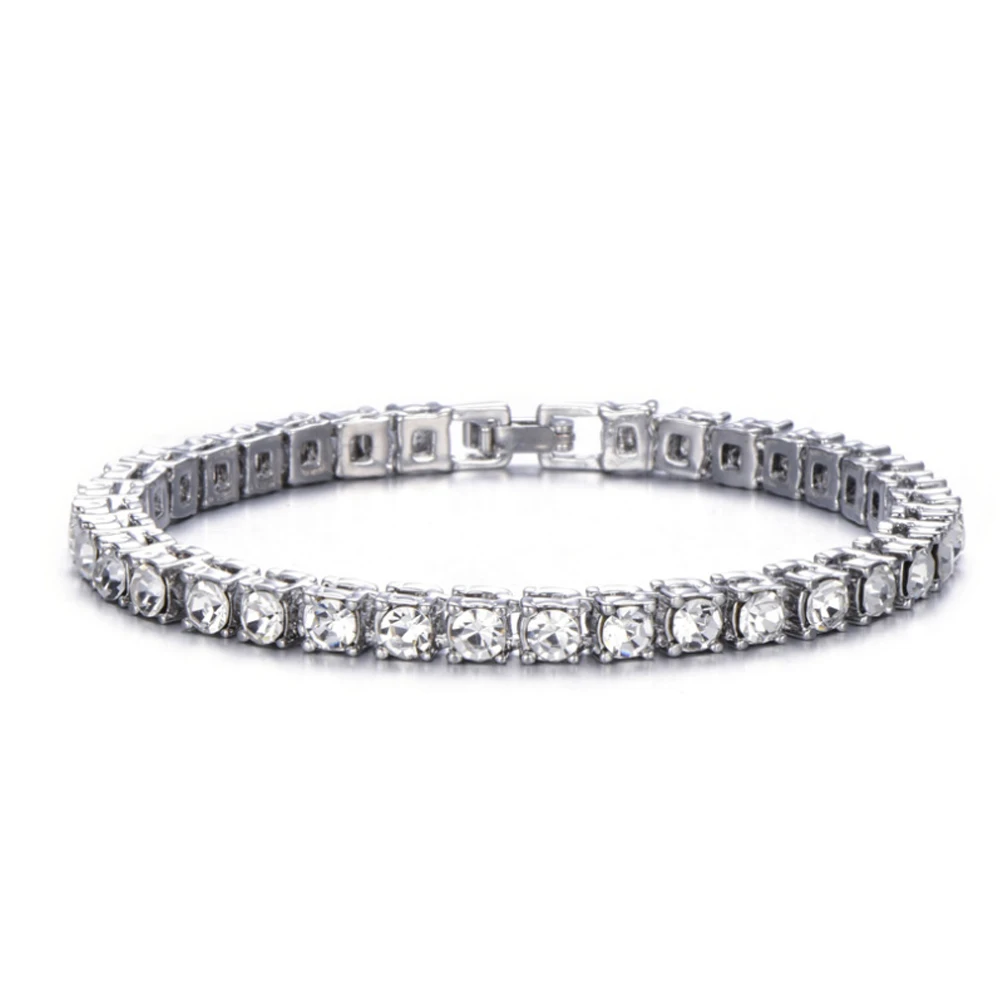 Hip Hop Men's Iced Out Crystal Single/Double Row Tennis Bracelet Bling Cubic Zirconia Bracelets Link Chain Jewelry | Украшения и