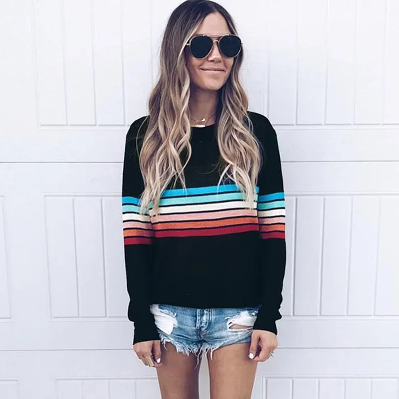 Женский тонкий вязаный свитер BHflutter Повседневный в полоску размера плюс 4XL с