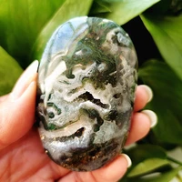 natural stone moss agate stonepalm stone plaything stone yoga stone exercise stone material spiritual meditation crystal
