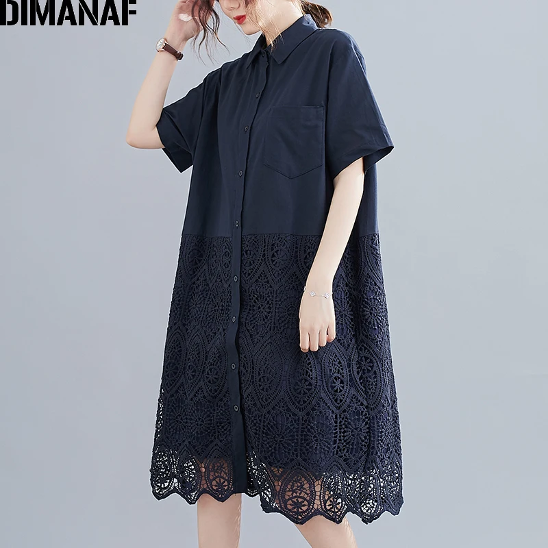 

DIMANAF Summer Blouse Shirts Women Clothing Lace Floral Spliced Solid Elegant Lady Tops Tunic Casual Loose Short Sleeve Cardigan