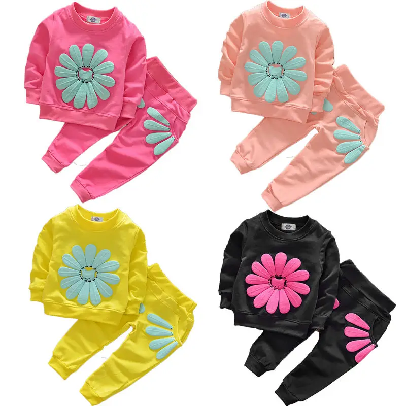 

Girls Spring and Autumn Clothing Sets Children's Sunflower Pattern Long-sleeved Sweater Trousers Two-piece Babys Casual Clothing