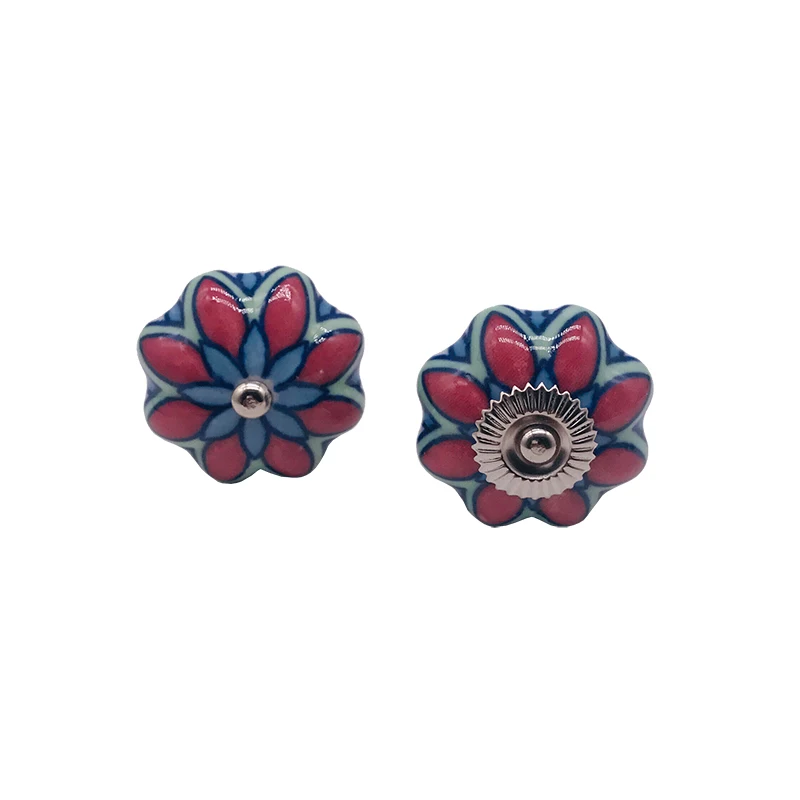 1x цветочные керамические ручки с листьями многоцветные для дверей шкафов и