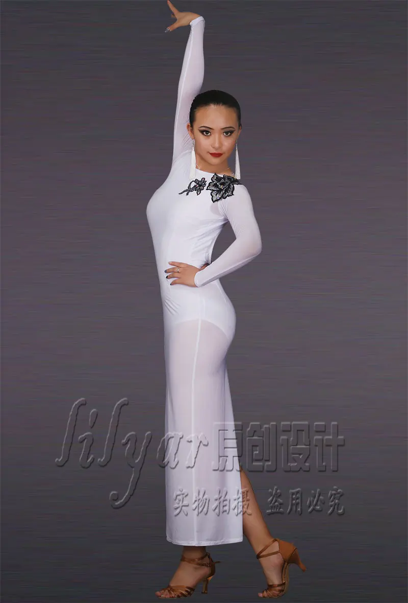Женское платье с длинным рукавом и открытой спиной белое для латиноамериканских