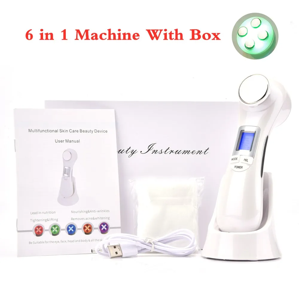 6 in 1 With Box 6 в 1 мезотерапия Электропорация радиочастотный светодиодный фотонный светильник для лица Массажер для лифтинга лица - Цвет: 6 in 1 With Box