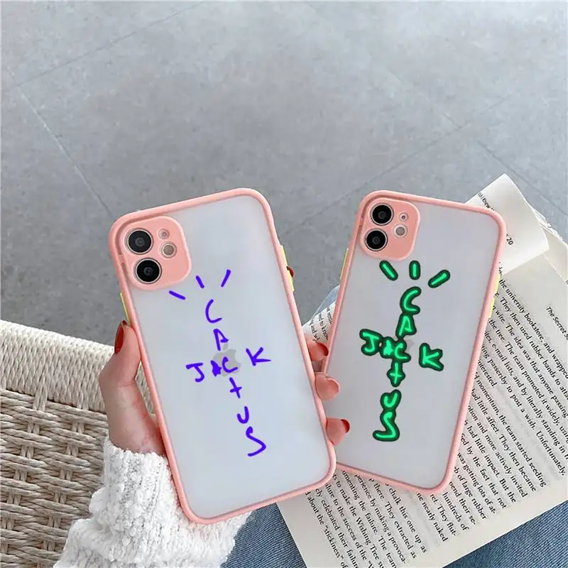 

cactus jack Phone Case Pink matte transparent For iPhone 7 8 x xs xr 11 12 pro plus max mini Clear Funda