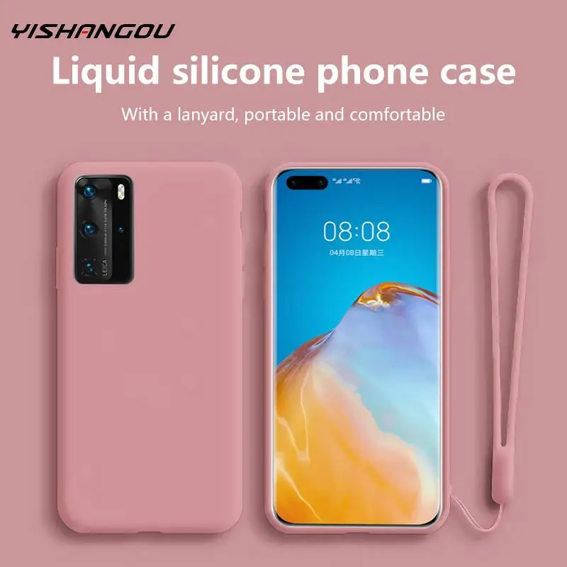 Жидкий силиконовый мягкий чехол с ремешком на руку для Huawei P40 Pro P30 P20 Mate 30 Lite P Smart Z