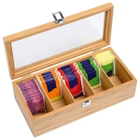 multifunctional bamboo tea bag jewelry organizer storage box 5 compartments tea box organizer case sugar packet container