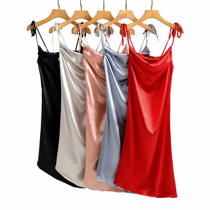 

EAYUCU Irregular Satin Strap Sexy Dress Women 2020 Summer Solid Slashes Neck Backless Long Party Club Dresses Vestidos D465