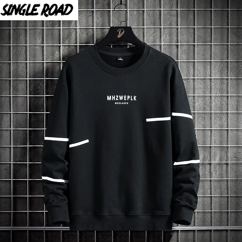 

Single Road Mens Crewneck Sweatshirt Men 2022 Patchwork Solid Harajuku Sweatshirts Streetwear Casual Black Oversized Hoodie Men