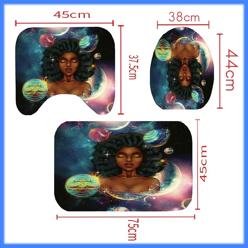Space African Woman Print Shower Curtain Set Girl Polyester Bathroom Curtains Anti-Slip Bath Mats Carpets Rugs |