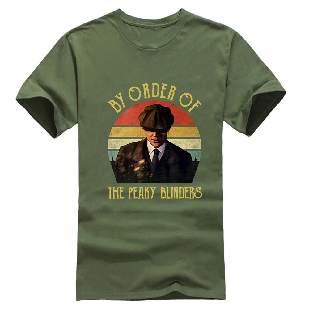 Arthur Shelby по заказу Peaky Blinders черная Хлопковая мужская S-6Xl Футболка с принтом на заказ - Цвет: Армейский зеленый