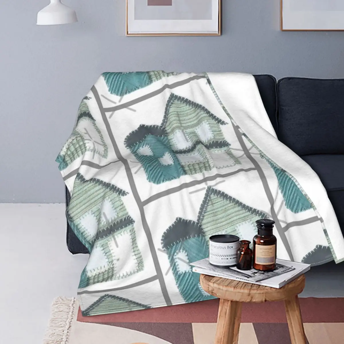 

Manta a cuadros con capucha para cama, cobertor de casa verde, 2 casas