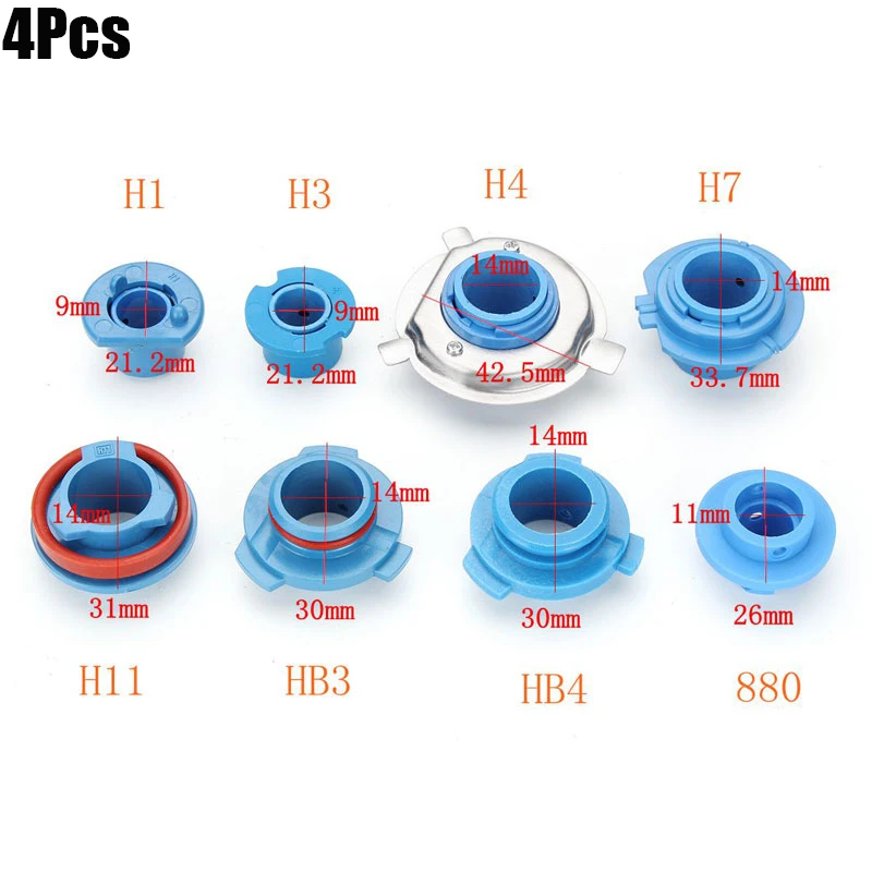 4Pcs Car LED Headlight Bulb Base Lifespan Adapter Socket Retainer Halogen Capsule Headlamps Holder 880/HB4/HB3/H11/H7/H4/H3/H1