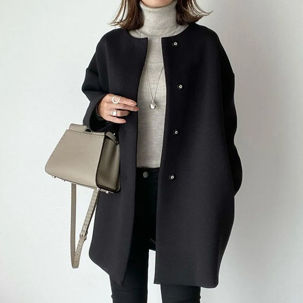 

Woolen Coat Women New Autumn/winter Korean Style Popular Korean Style Thin All-match Overcoat Ladies Clothes Temperament Outwear