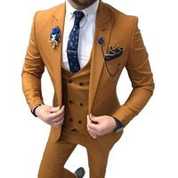 3 piece slim fit men suits casual style brown male fashion wedding tuxedo for groomsmen dinner jacket with vest pants elegant