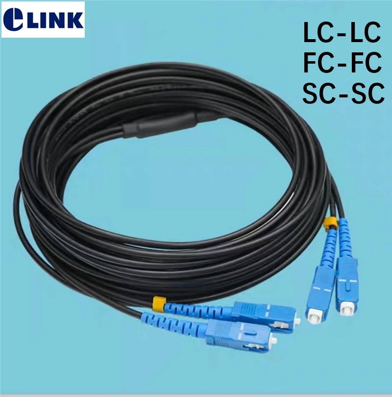 50mtr TPU Fiber optic Patchcord 3.0mm waterproof LC SC FC 2 core Armored patch lead OM3 MM Outdoor Singlemode FTTA jumper SM DX