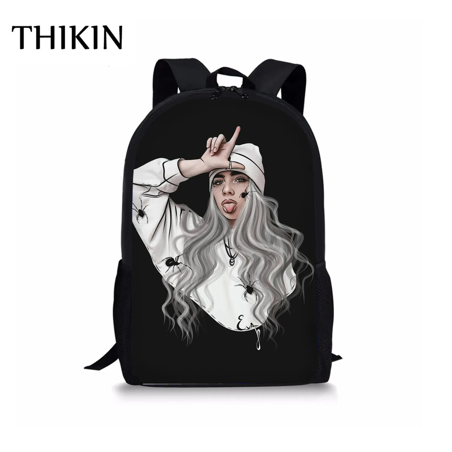 Женский рюкзак THIKIN Rapper Billie Eilish для девочек-подростков, школьная сумка в стиле хип-хоп для женщин, вместительная сумка для путешествий, Студенческая сумка Mochila - Цвет: As picture