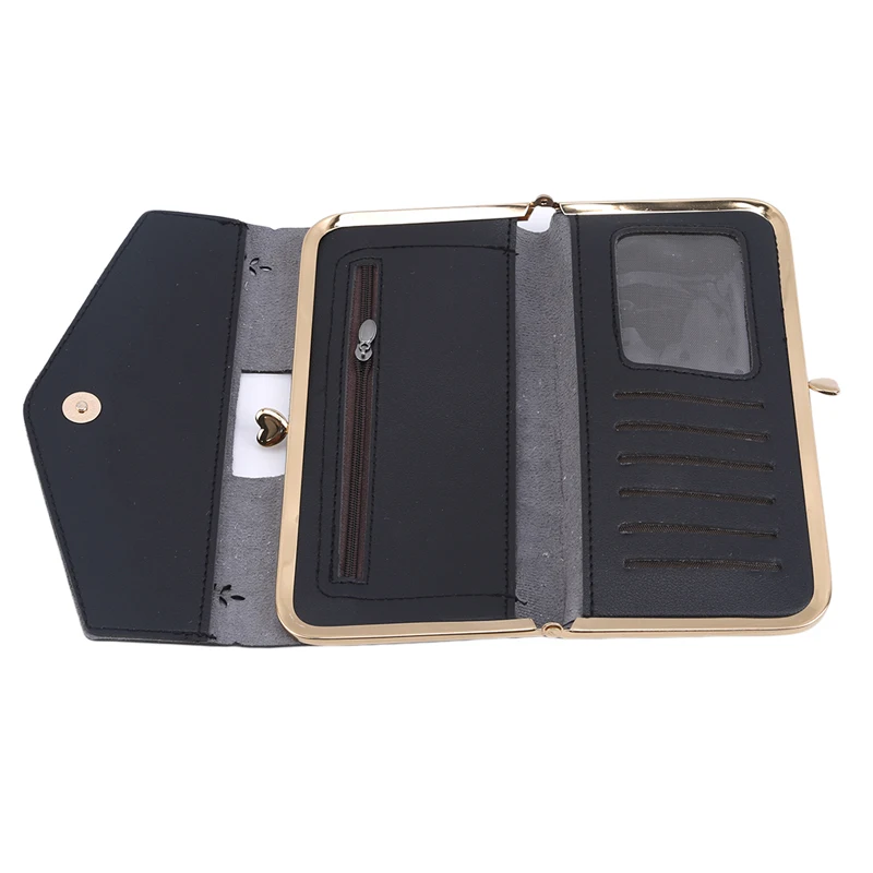 

Hollow Leaf Women Wallet Long Type PU Leather Hasp Purse Korean Style Ladies Multi-card Position Wallet ID Card Change Clutch