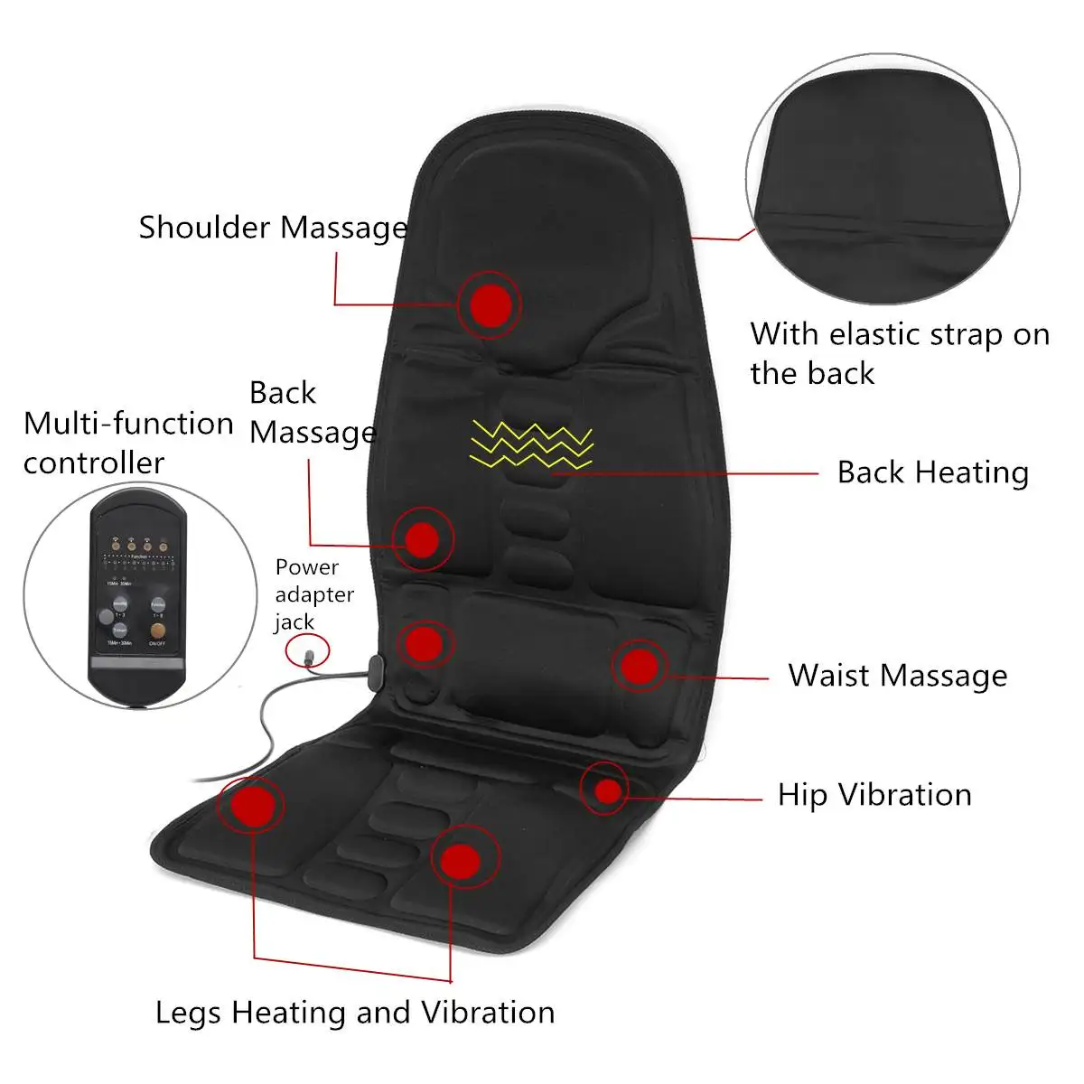 

12V Full body electric heated cushion Car Chair Body Massage Heat Mat Seat Cover Cushion Neck Pain Lumbar Support Pad Back