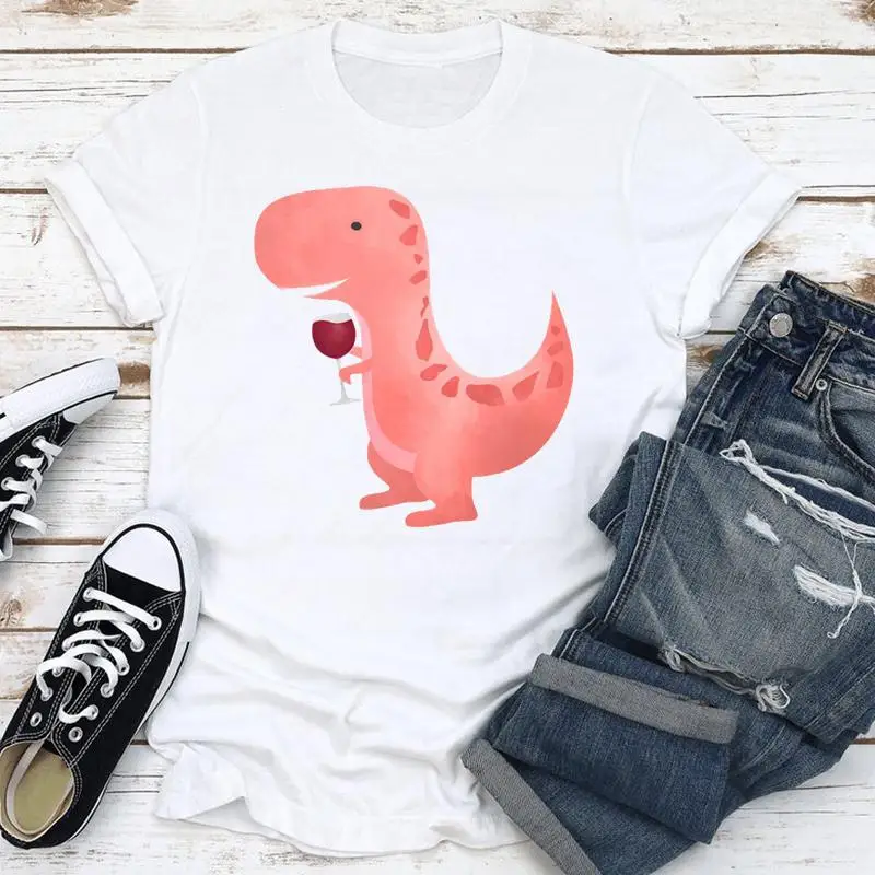 

Fashion Pattern Printed T-shirts Tops Must Be Out of The Street Trendy Summer Short-sleeved New Women's Clothing Each Wine Glass