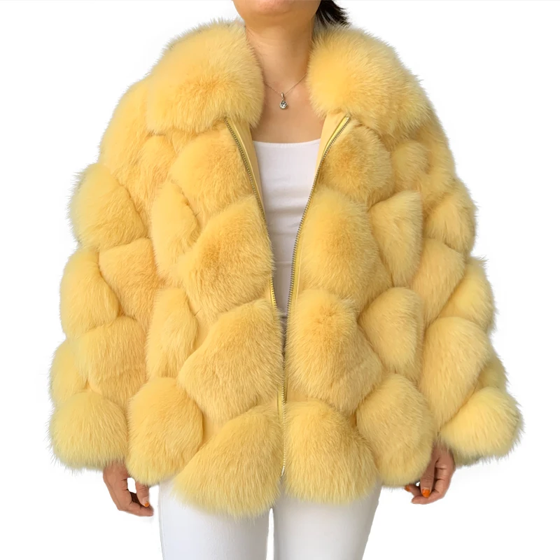 Женская шуба из натурального Лисьего меха зимняя с длинными рукавами в винтажном