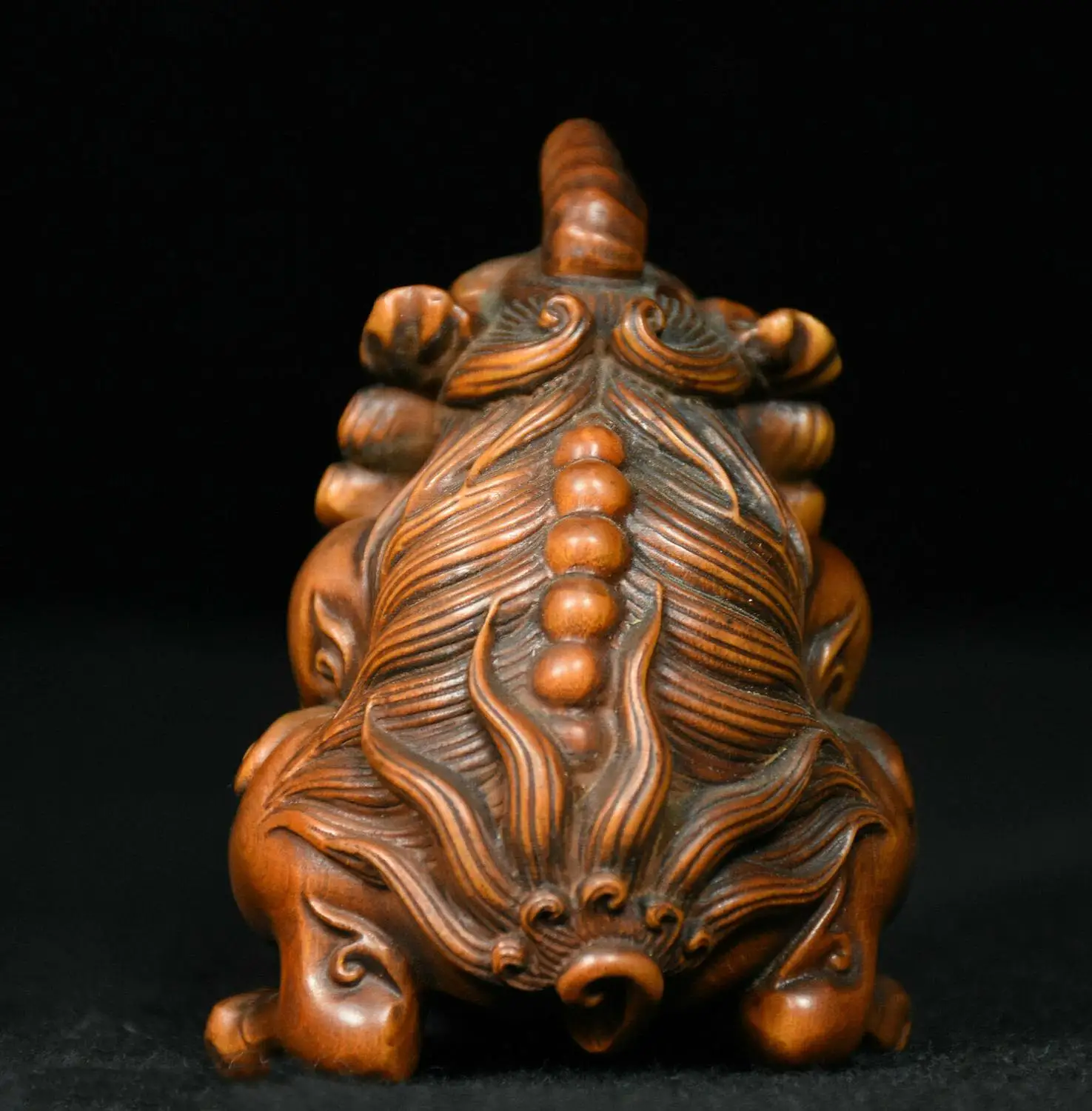 

Wedding Decoration 3"Old Chinese Folk Boxwood Wood Carving Wealth Lion Unicorn Beast Statue