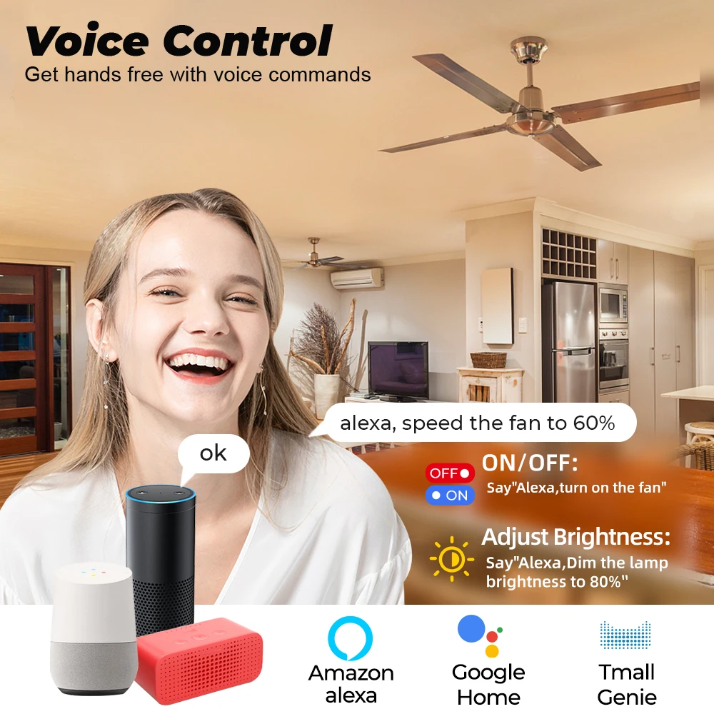 SMATRUL Tuya Wifi Smart Ceiling Fan Speed Switch EU 220V Mini Wall On Off Module Remote Electric Control For Alexa Google Home - купить по
