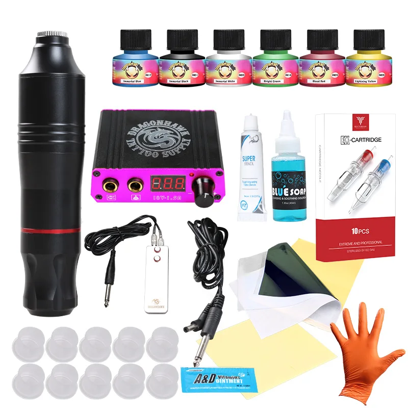 Профессиональная вращающаяся тату машинка в комплекте с чернилами и ЖК дисплеем