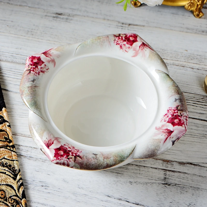 

Европейская керамическая суповая чаша, цветы, семейная обеденная кухня в дворцовом стиле, столовая чаша, большая миска с золотым изображени...