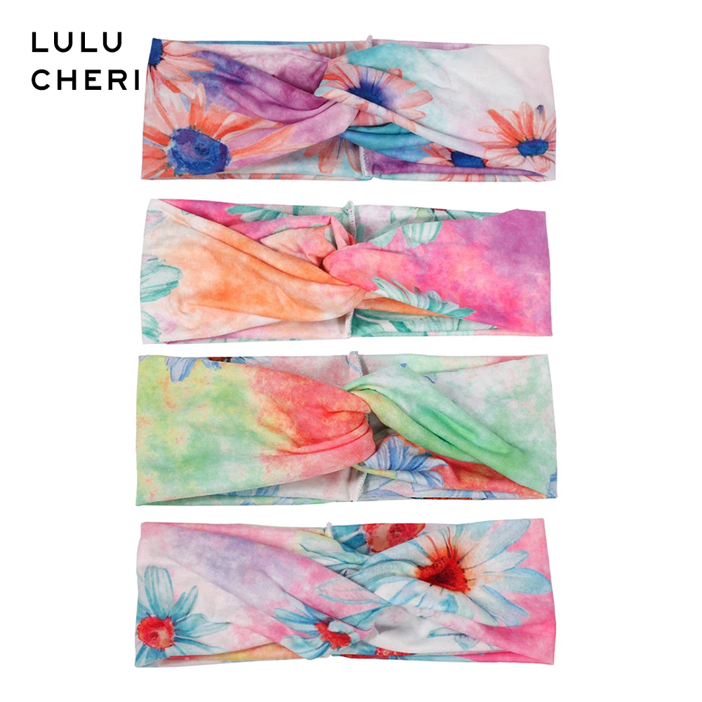 Женская резинка для волос с цветочным принтом 4 шт. летние эластичные тюрбан