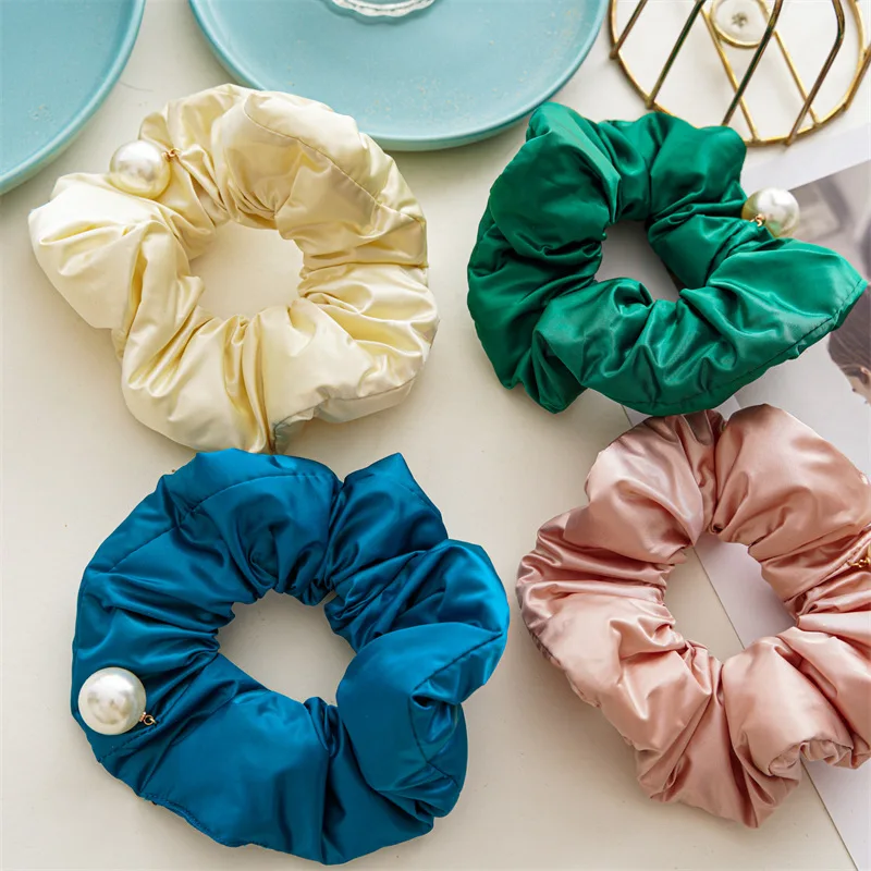 

New Handmade Vintage Pearl Down Scrunchies Gum Hair Accessories For Women Elegant Winter Girl Elastic Rubber Bands Wholesale