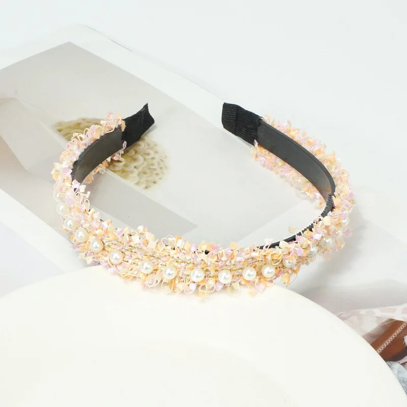 Женский жемчужный обруч для волос в Корейском стиле модная твидовая клетчатая